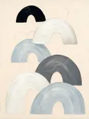 Bogen in maten in de stijl Retro Shapes, in steengrijs, bleek blauwgrijs en krijtwit, met een diepzwart accent
