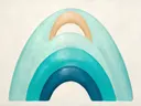 Bogen in maten in de stijl Retro Shapes, in diep zeeblauw, turkoois en bleek aqua, met warm zand