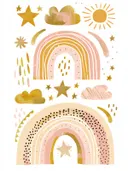 Decoratieve set met regenbogen, sterren, wolken en zon in boho stijl