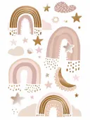 Set van decoratieve regenbogen, sterren en manen in pasteltinten