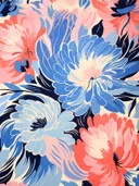 Bloemenpatroon met blauwe en koraalkleurige chrysanten.