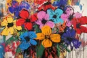 Bont en kleurrijk boeket graffiti-stijl bloemen in vaas