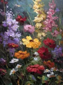 Bonte veldbloemen in rood en geel, botanisch schilderij