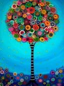 Gestileerde boom vol kleurrijke bloemen