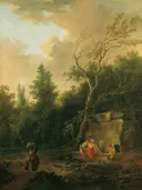 Boomlandschap met fontein van Christian Hilfgott Brand: landschap