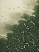 Vogels vliegend boven een groen bladerdak van boomtoppen.