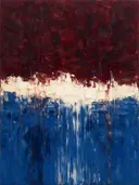 Abstract landschap in bordeaux en ivoor