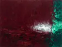 Abstract schilderij met het paletmes in bordeaux en jade