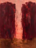 Abstract landschap in bordeaux en koraalroze