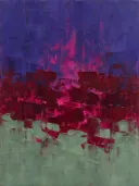 Abstract landschap in bordeaux en magenta