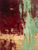 Abstract schilderij met het paletmes in bordeaux en mint