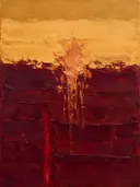 Abstract landschap in bordeaux en oker