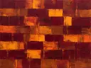 Bordeaux en saffraan in banden en blokken, abstract schilderij met het paletmes