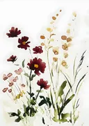 Aquarel schilderij van bordeauxrode wilde bloemen