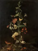 Bosgrondstilleven met vlinders en een hagedis, Atelier van Otto Marseus van Schrieck: landschap