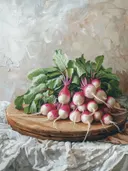 Schilderij van een bosje verse radijsjes