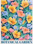 Botanical Garden bloemenprint schilderij, kleurrijke botanische illustratie met belettering
