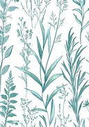 Botanisch lijnpatroon schilderij met bladranken in turquoise
