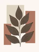 Illustratie van een plant met lancetvormige bladeren op een achtergrond met terracotta en zandkleurige vlakken.