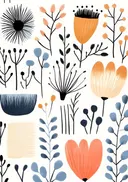 Illustratie van botanische bloemenelementen in aardetinten