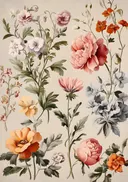 Botanisch schilderij met verschillende bloemsoorten