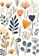 Botanische illustratie van diverse bloemen in aardetinten