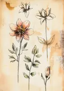 Botanische dahlia schets, botanische schets van een dahlia