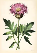Botanische illustratie van een roze distelbloem