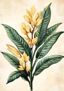 Botanische illustratie van een gele tropische bloem