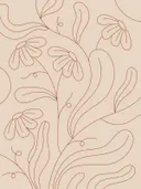 Terracotta lijntekening van madeliefjes en bladranken op een zachtroze achtergrond