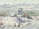 Botenhuis aan de Harlem River in de winter van Ernest Lawson: zee