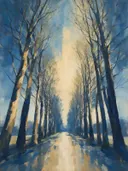 Landschapsschilderij, boulevard met bomen in de vroege lente