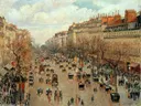 Boulevard Montmartre, soleil après-midi van Camille Pissarro: stad met huizen