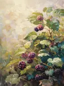 Schilderij van een bramenstruik met rijpe vruchten