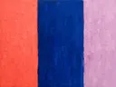 Paletmes abstract schilderij, brede banen in fel koraal