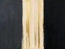 Paletmes abstract schilderij, brede banen in grafiet en goud