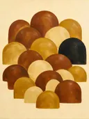 Brede bogen in de stijl Retro Shapes, in diep roest, mosterdgeel en romige crème, met een diepzwart accent