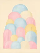 Brede bogen in de stijl Retro Shapes, in zacht pastelroze, bleek poederblauw, romige crème en zacht pastelgeel