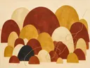 Brede bogen in de stijl Retro Shapes, in diep roest, mosterdgeel en romige crème, met een diepzwart accent