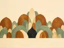 Brede bogen in de stijl Retro Shapes, in saliegroen, romige crème en terracotta, met een diepzwart accent