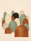 Brede bogen in de stijl Retro Shapes, in saliegroen, romige crème en terracotta, met een diepzwart accent