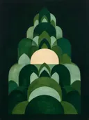 Brede bogen in de stijl Retro Shapes, in bosgroen, mos en bleek celadon, met een zacht crèmewit accent