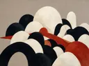 Brede bogen in de stijl Retro Shapes, in inktzwart en beenderwit, met één baan vermiljoen