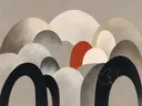 Brede bogen in de stijl Retro Shapes, in inktzwart en beenderwit, met één baan vermiljoen