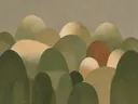 Brede bogen in de stijl Retro Shapes, in olijfgroen, kaki en bleek zand, met een gebrande sienna als accent