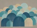 Brede bogen in de stijl Retro Shapes, in diep zeeblauw, turkoois en bleek aqua, met warm zand