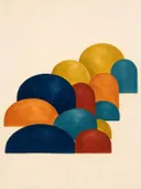 Brede bogen in de stijl Retro Shapes, in gedurfd marineblauw, mosterdgeel, warm oranje, baksteenrood en petrolblauw