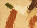 Abstract schilderij, brede halen aan de rechterrand in aarde en klei