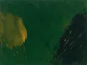Abstract schilderij, brede halen aan de rechterrand in diep bos