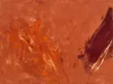 Abstract schilderij, brede halen aan de rechterrand in vol terracotta